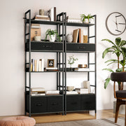 6 Tier Industrial Bookshelf With Storage Drawers For Home Office Or Living Room Grey