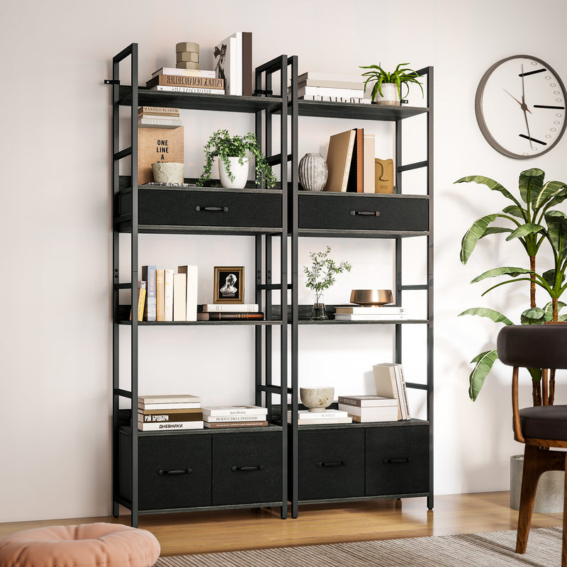 6 Tier Industrial Bookshelf With Storage Drawers For Home Office Or Living Room Grey
