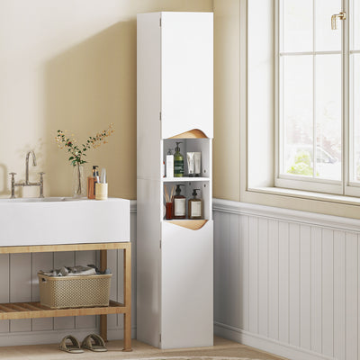 Tall Slim Bathroom Storage Cabinet with Shelves and Double Doors for Small Spaces White AOSOM