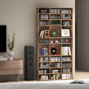 Tall CD Storage Cabinet with Adjustable Shelves Ideal for Home Organisation Rustic Brown