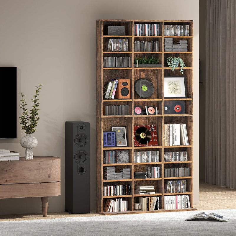 Tall CD Storage Cabinet with Adjustable Shelves Ideal for Home Organisation Rustic Brown