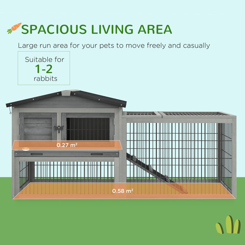 Wooden Rabbit Hutch With Spacious Outdoor Run Ideal for Garden Pet Housing Grey