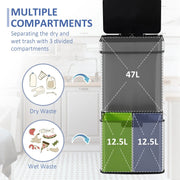 72L Kitchen Recycling Sensor Bin, Stainless Steel, 3-Compartment