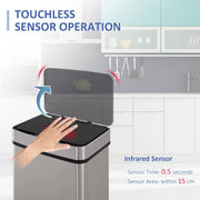 72L Kitchen Recycling Sensor Bin, Stainless Steel, 3-Compartment