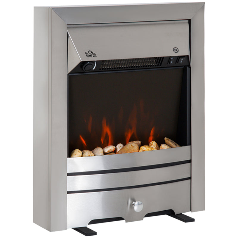 Electric Fireplace Heater with Adjustable Heat and Realistic Flame Effect Stainless Steel