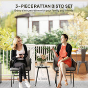 Grey 3 Piece Rattan Bistro Set with Cushions for Garden Balcony and Patio