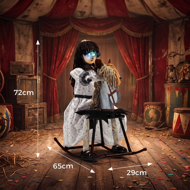 Dimension diagram showing the girl riding horse is 65cm deep, 29cm wide and 72cm tall