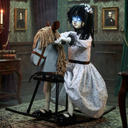 Animated girl riding horse staged in a Victorian parlour room