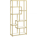 Elegant Gold Geometric Bookcase With 7 Tiered Open Shelves For Display And Storage, 80W x 30D x 180H cm