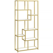 Elegant Gold Geometric Bookcase With 7 Tiered Open Shelves For Display And Storage, 80W x 30D x 180H cm
