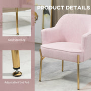 Set of 2 Accent Armchairs with Padded Seats and Gold Legs for Living Room Pink AOSOM