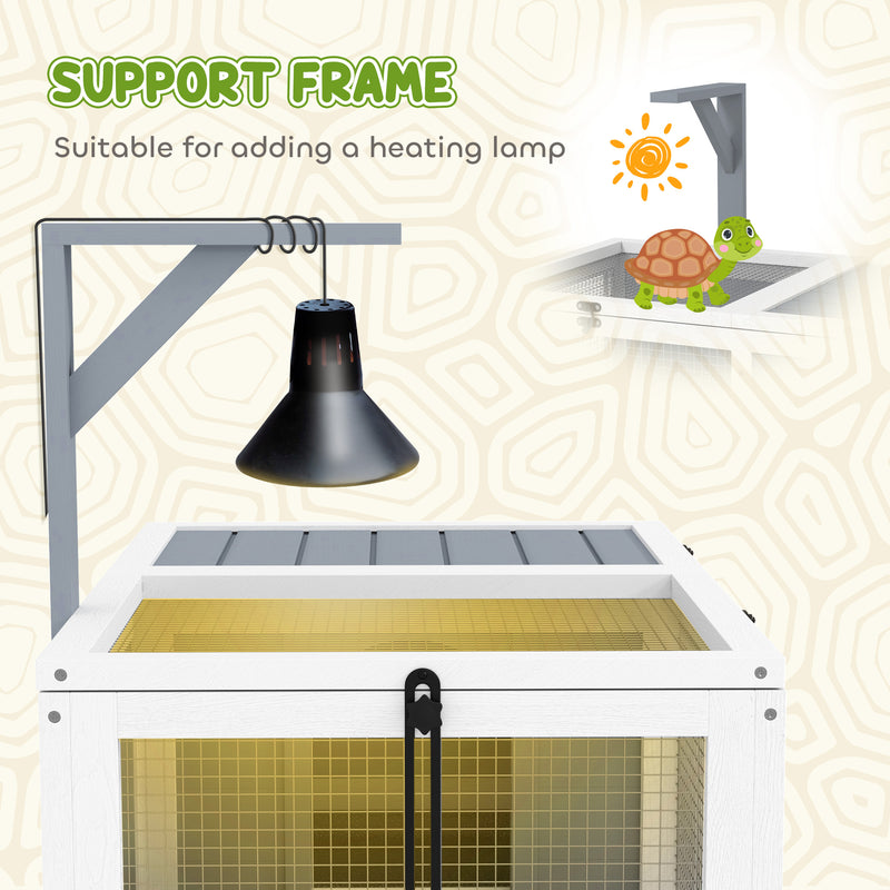 Wooden Tortoise Enclosure with Lamp Holder for Indoor and Outdoor Use Light Grey by PawHut