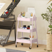 Pink Three Tier Rolling Storage Trolley with Wheels for Home or Office Use