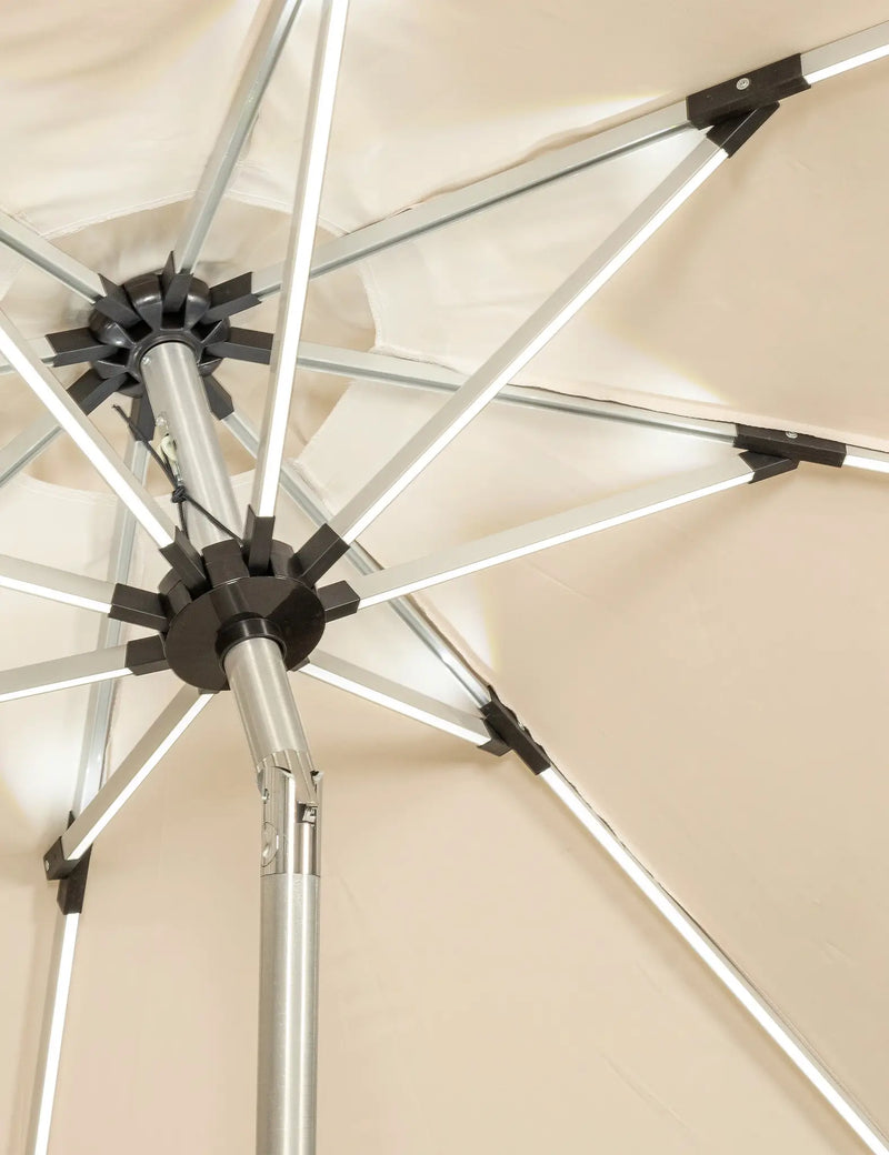 2.7m LED Strip Garden Parasol in Ivory with Crank and Tilt