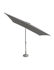 Grey rectangular parasol shading a garden dining table