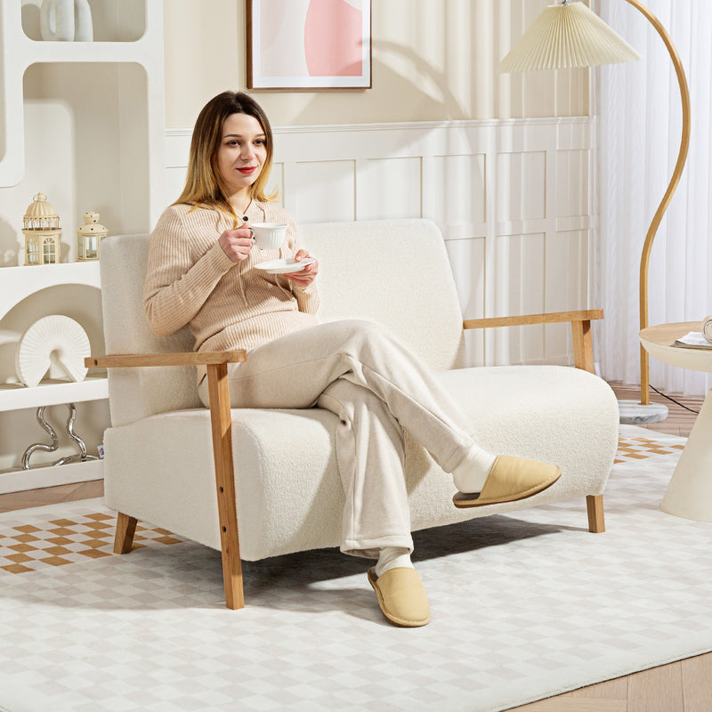 Cream White 2 Seater Sofa Settee with Soft Sherpa Fabric Upholstery by Homcom