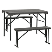 Folding Picnic Table and Bench Set for 4 with Steel Frame and Plastic Top Dark Grey by Outsunny