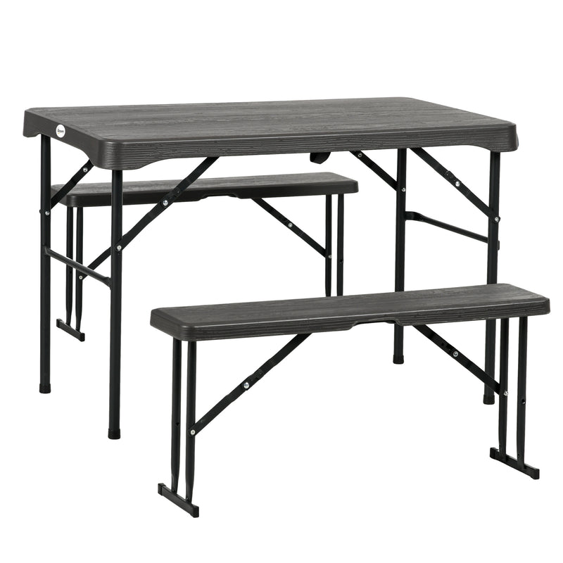 Folding Picnic Table and Bench Set for 4 with Steel Frame and Plastic Top Dark Grey by Outsunny