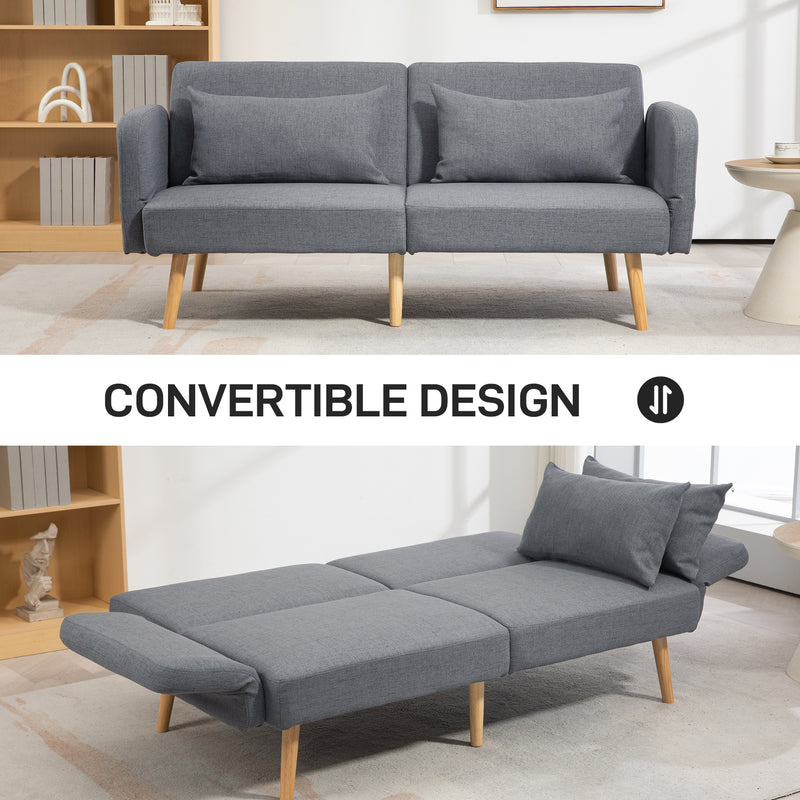 Two Seater Click Clack Sofa Bed with Pillows Converts Easily for Guests Grey