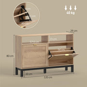 Shoe Storage Cabinet for Narrow Hallways with Flip Drawers and Open Shelves Walnut Brown AOSOM