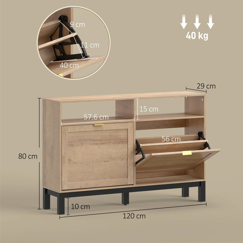 Shoe Storage Cabinet for Narrow Hallways with Flip Drawers and Open Shelves Walnut Brown AOSOM