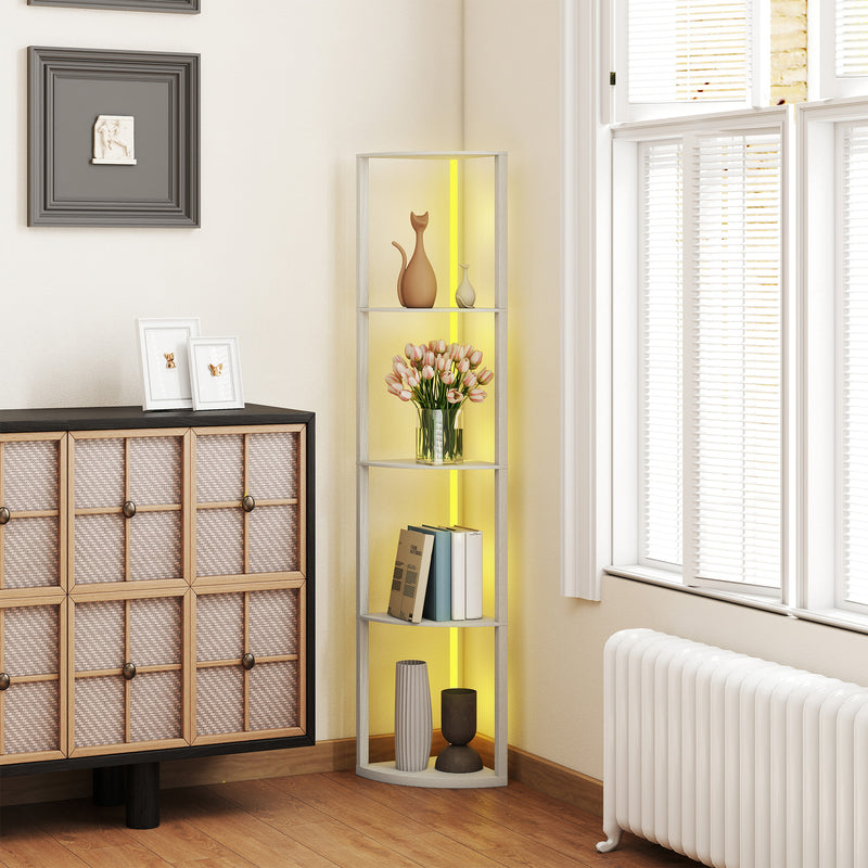 5 Tier LED Floor Lamp With Shelves And Remote Control For Living Room Or Bedroom Oak