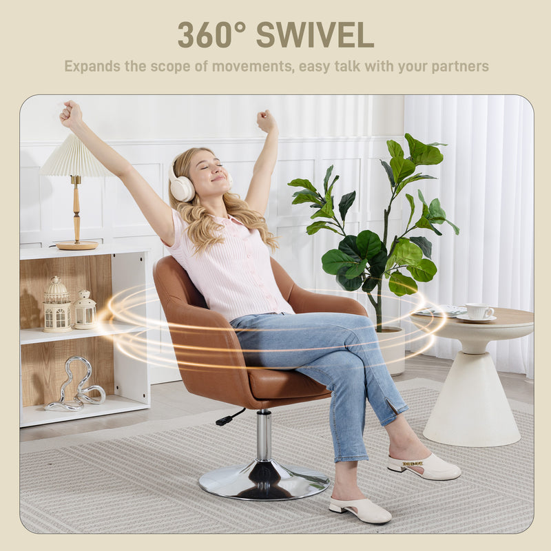 Swivel Lounge Chair with Adjustable Height and Padded Support for Home Comfort Brown