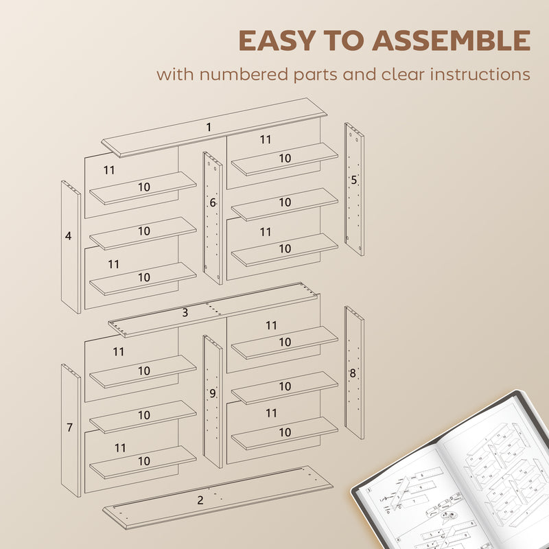 16 Compartment Wooden Media Storage Shelf For CDs, DVDs, And Books, Rustic Brown