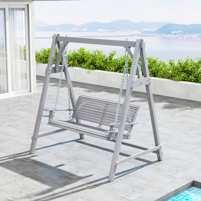 2 Seater Wooden Garden Swing Chair with Hammock Bench in Grey by Outsunny