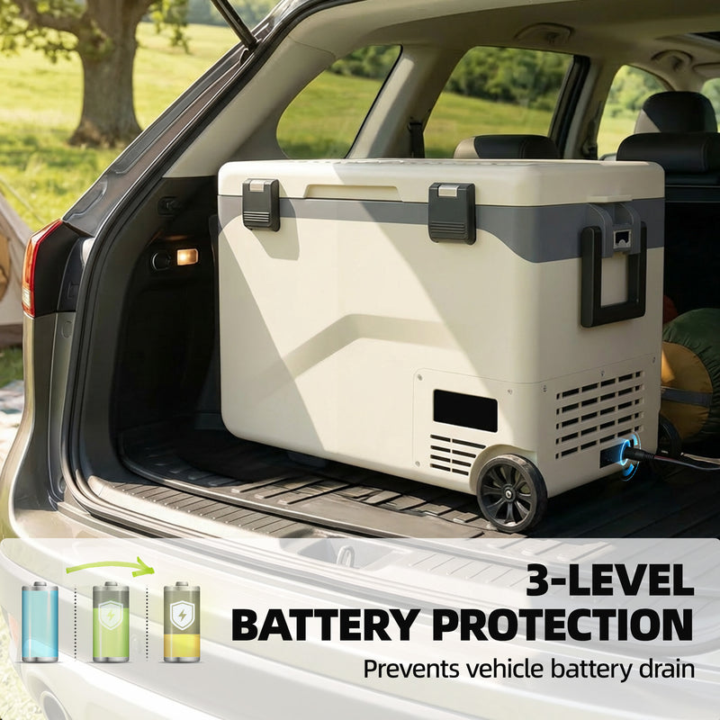 Camping Fridge 42.5L with Wheels and Digital Control for Fresh Food and Cold Drinks Black AOSOM