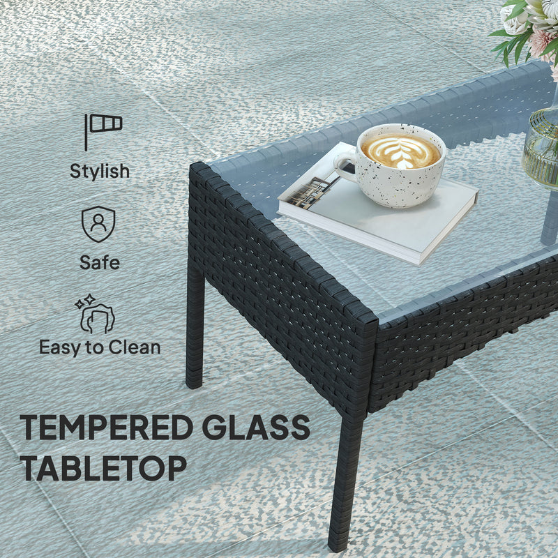 4pc Rattan Garden Furniture Conversation Set with Cushions and Tempered Glass Table for Outdoor Relaxing Outsunny