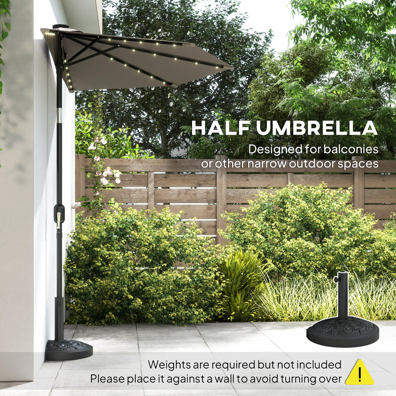 Half Garden Parasol With Solar Lights for Balcony or Small Patio with Adjustable Shade, Dark Grey