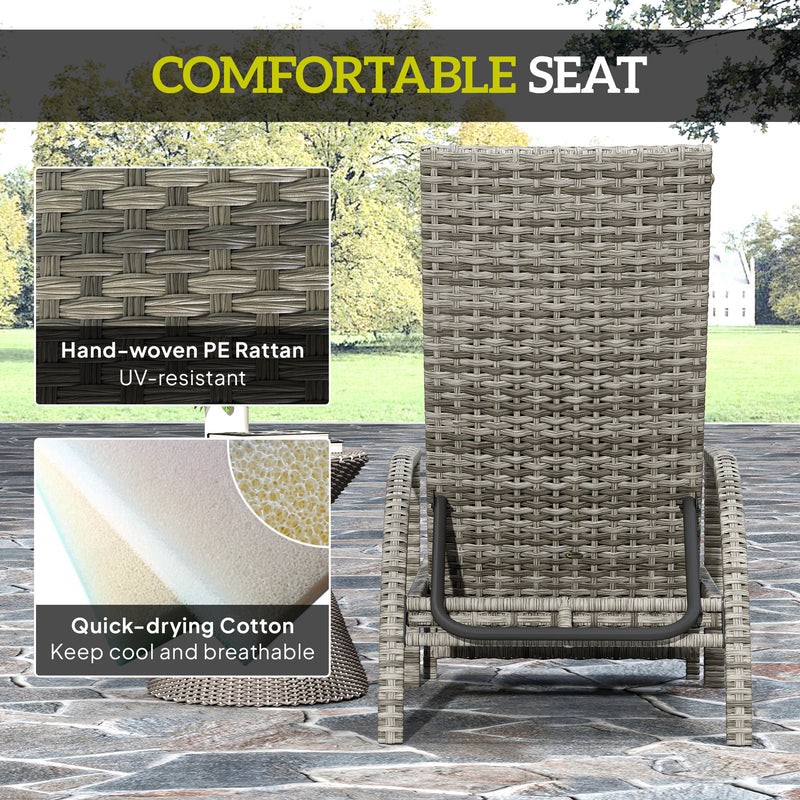 Mixed Grey Rattan Sun Lounger with Adjustable Backrest for Garden Comfort by Outsunny