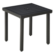 Black Steel Square Garden Side Table With Umbrella Hole For Patio Balcony Or Outdoor Use