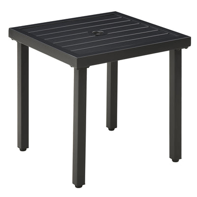 Black Steel Square Garden Side Table With Umbrella Hole For Patio Balcony Or Outdoor Use