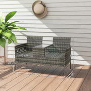 Charcoal Grey Two Seater Rattan Garden Chair with Middle Table for Garden or Patio by Outsunny
