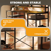 Black Computer Desk with LED Lights and Power Outlets Home Office Gaming Desk by HOMCOM