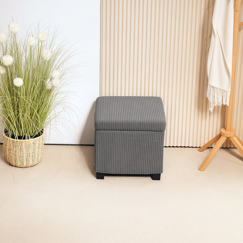 Grey Corduroy Square Storage Ottoman Stool with Removable Lid and Legs 40cm by HOMCOM