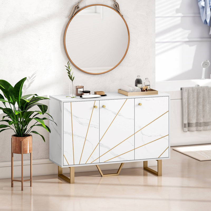 Modern Sideboard Storage Cabinet with Adjustable Shelves for Home Organisation, White Marble Tone