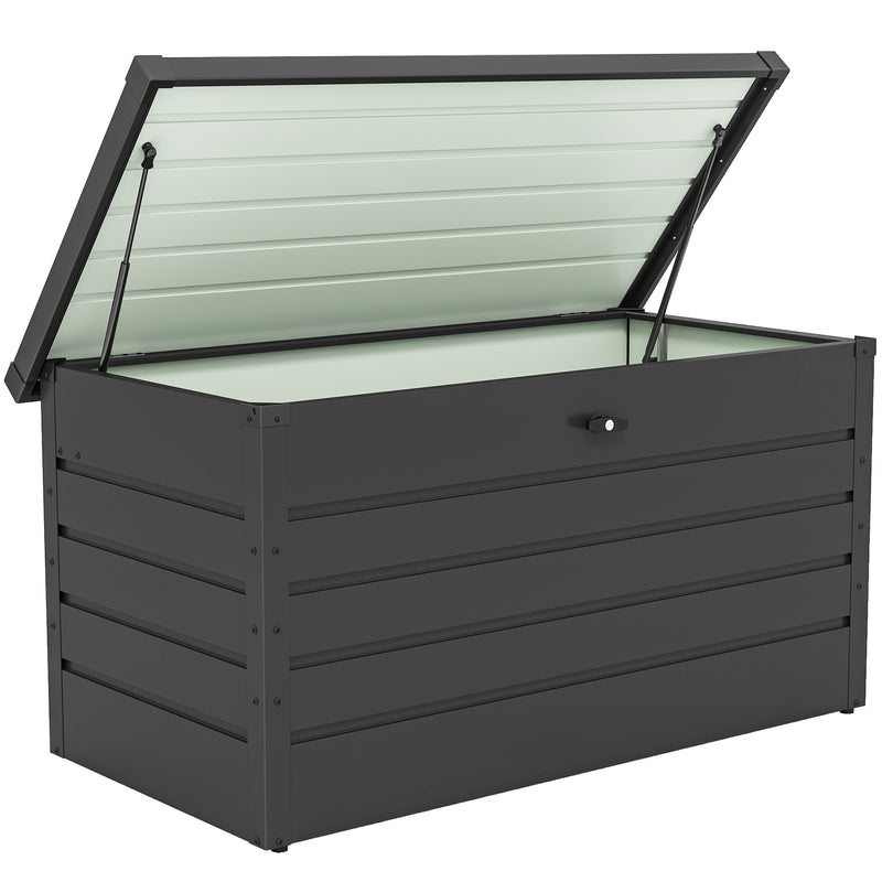 Large Metal Garden Storage Box With Lockable Lid For Patio Or Shed, 311L Capacity Dark Grey