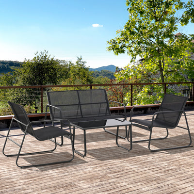 Black 4 Seater Garden Sofa Set with Cushions for Stylish Outdoor Relaxing