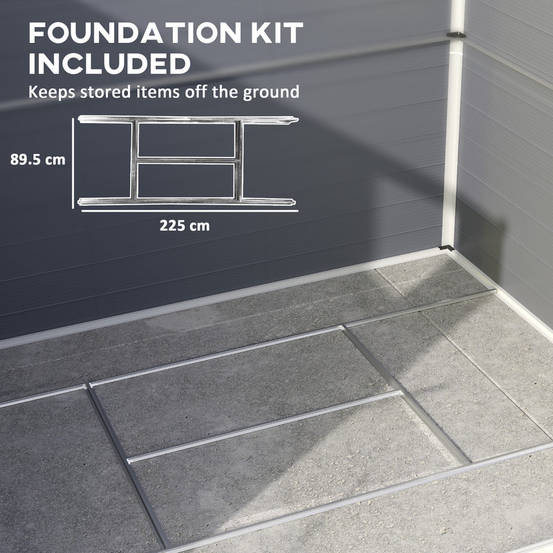 Grey 8x6ft Aluminium Garden Storage Shed With Plastic Walls And Foundation Base