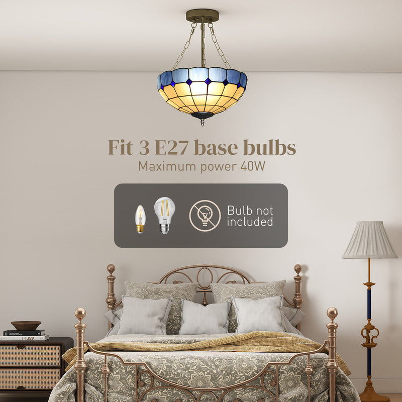 Vintage Ceiling Light with 3 E27 Bulb Holders Ideal for Living Rooms Semi Flush Mount Brown