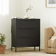 3 Drawer Fabric Chest of Drawers with Aluminium Handles for Bedroom Storage Black