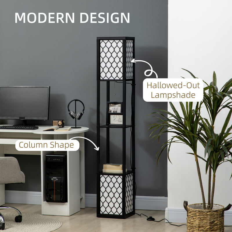 Modern Floor Lamp with Two Shelves for Storage and Display Ideal for Living Room, Black