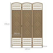 Folding Room Divider with Handwoven Panels for Flexible Privacy, Natural Wood Homcom