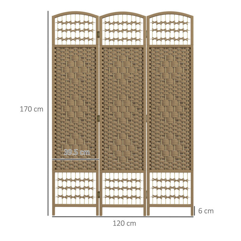 Folding Room Divider with Handwoven Panels for Flexible Privacy, Natural Wood Homcom