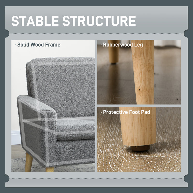 Upholstered Accent Armchair with Wide Padded Seat and Wooden Legs for Living Room Grey