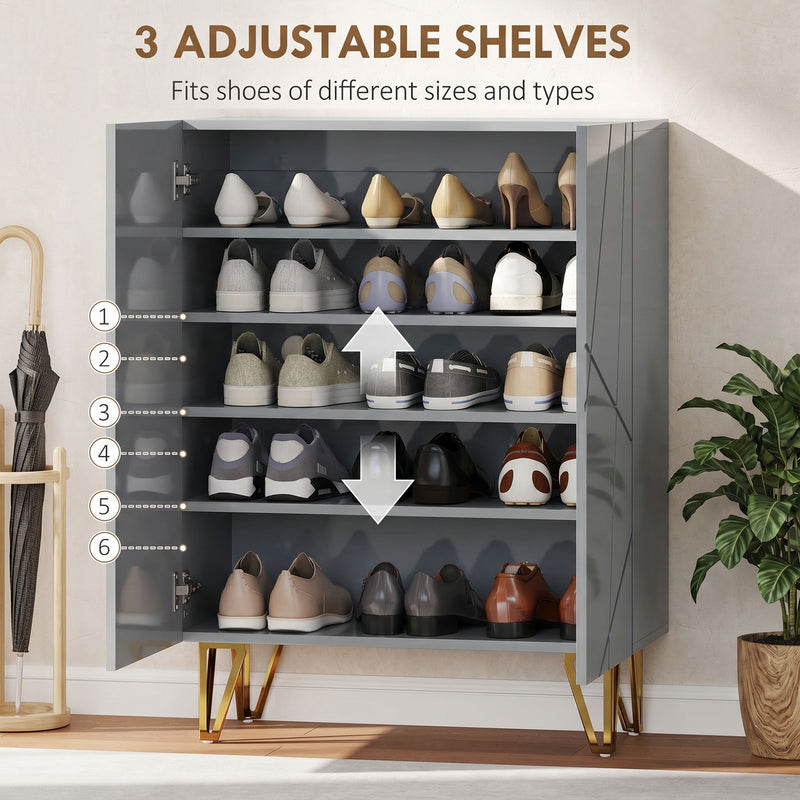 Shoe Cabinet with Adjustable Shelves for Hallway Storage and Clutter-Free Entrance High Gloss Grey