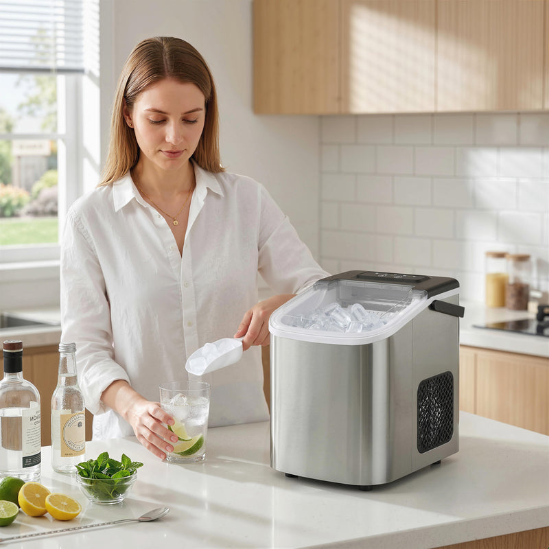Portable Countertop Ice Maker | 12kg Daily | 2 Cube Sizes | Silver & Black Homcom